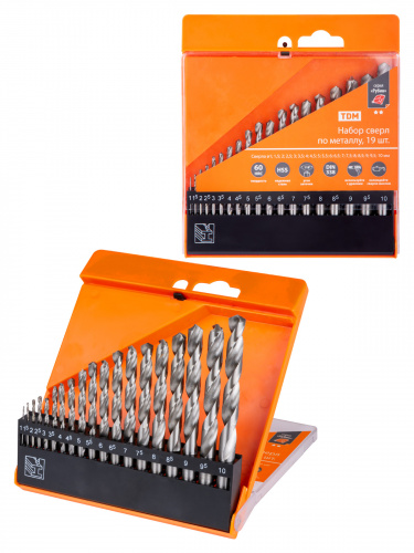 Набор сверл по металлу, 19 шт. (1-10) мм, шаг 0,5 мм, полир., HSS, ц. хв., пласт. уп., "Рубин" TDM (1/30) (SQ1093-0102) Набор сверл по металлу, 19 шт. (1-10) мм, шаг 0,5 мм, полир., HSS, ц. хв., пласт. уп., "Рубин" TDM (1/30) (SQ1093-0102)