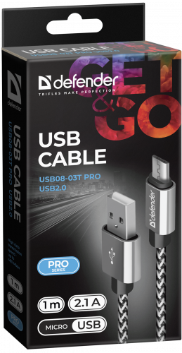 Кабель DEFENDER USB08-03T PRO USB2.0, белый, AM-MicroBM, 1m, 2.1A (1/100) (87803) фото 6 Кабель DEFENDER USB08-03T PRO USB2.0, белый, AM-MicroBM, 1m, 2.1A (1/100) (87803) фото 6