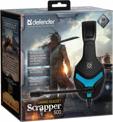 Гарнитура игровая DEFENDER Scrapper 500 кабель 2 м, синий/черный (1/16) (64501) фото 2