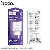Блок питания сетевой 1 Type-C HOCO C143A Benefit, пластик, 3.0A, PD20Вт, цвет: белый (1/36/216) (6942007652063)