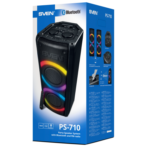 Портативная аудиосистема напольная SVEN АС PS-710 (100 Вт, TWS, Bluetooth, FM, USB, microSD, LED-дисплей, 4400мА*ч), черный (1/2) (SV-021696) фото 2