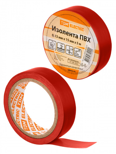 Изолента ПВХ 0,13х15мм Красная 5м TDM (10/500)
