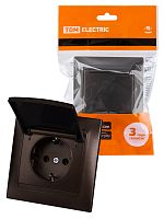 Розетка 2П+З 16А 250В IP44 с крышкой шоколад , с/у, "Лама" (10/120) TDM (SQ1815-0526)