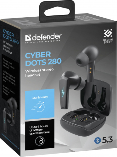 Наушники внутриканальные DEFENDER CyberDots 280 черный, игровые TWS, Bluetooth (1/100) (63280) фото 3