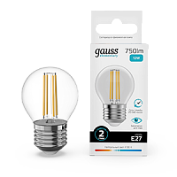 Лампа светодиодная Gauss Filament Elementary Шар 12W 750lm 4100К Е27 1/10/100 (52222)
