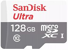 Карта памяти MicroSD  128GB  SanDisk Class 10 Ultra UHS-I  (100 Mb/s) без адаптера (SDSQUNR-128G-GN3MN)