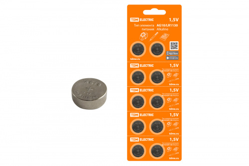 Элемент питания TDM AG10/LR1130 Alkaline 1,5V BP-10  (1/200/4000) (SQ1702-0043)