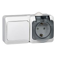 Блок О/У ЭТЮД (1-кл. выкл. + евророз. защ. шторки) IP44 бел. Systeme Electric BPA16-241B (1/7/42)