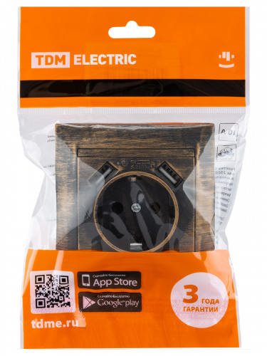 Розетка 2П+З 16А 250В + 2 USB порта 2,1А 5В старинная бронза с/у, "Лама" (1/96) TDM (SQ1815-0772) фото 2 Розетка 2П+З 16А 250В + 2 USB порта 2,1А 5В старинная бронза с/у, "Лама" (1/96) TDM (SQ1815-0772) фото 2