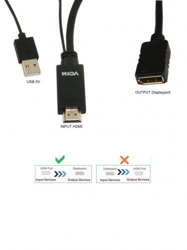 Кабель-переходник HDMI(M) +USB---> DP(F) 0.15m  4K*30Hz VCOM<CG599>  (CG599-0.15M) фото 6