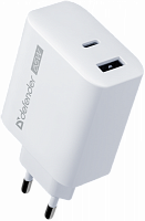 Блок питания сетевой 1 USB, 1 Type-C DEFENDER UPA-165 65W, белый (1/50) (83582)
