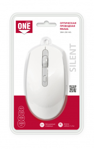 Мышь проводная Smartbuy ONE 280-W (SBM-280-WG), бело-серый (1/40) фото 2