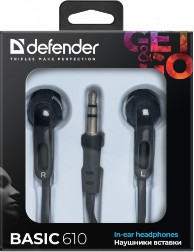 Наушники внутриканальные DEFENDER Basic 610 вакуумные, шнур 1.1 м, черные (1/50) (63610) фото 6