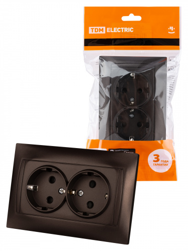 Розетка двойная 2П+З 16А 250В с защ. шт. шоколад , с/у, "Лама" (6/72) TDM (SQ1815-0513)