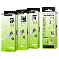 Кабель USB - микро USB Borofone BX14, 1.0м, круглый, 2.4A, силикон, цвет: белый (1/360) (6957531089988)