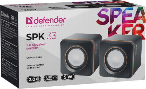 Акустическая 2.0 система DEFENDER SPK-33, USB, черная/оранжевая (1/50) (65633) фото 5