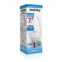 Лампа светодиодная SMARTBUY C37 7Вт 220V 6000K E14 (свеча, холодный дневной свет) (10/100) (SBL-C37-07-60K-E14)