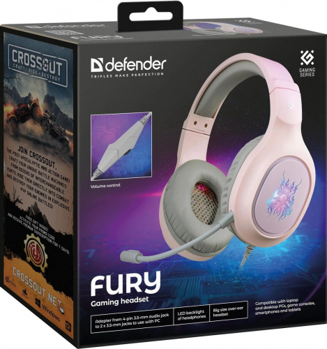 Гарнитура игровая DEFENDER Fury, провод 2м, LED, розовый(1/10) (64481) фото 2