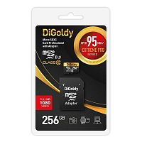 Карта памяти MicroSDXC  256GB  Digoldy Class 10 Extreme Pro UHS-I U3 (95 Mb/s) + SD адаптер (DG256GCSDXC10UHS-1-ElU3)