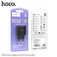 Блок питания сетевой 1 USB HOCO C140A Smart, PD18Вт, QC3.0, цвет: чёрный (1/36/216) (6942007627788)