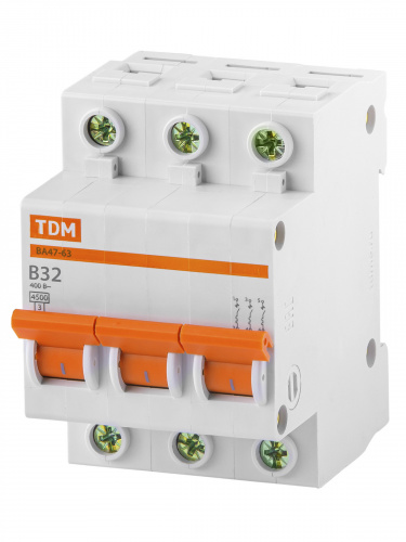 Автоматический выключатель ВА47-63 3Р 32А 4,5кА х-ка B TDM (1/4/40) (SQ0218-0058) фото 8 Автоматический выключатель ВА47-63 3Р 32А 4,5кА х-ка B TDM (1/4/40) (SQ0218-0058) фото 8