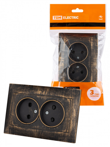 Розетка двойная 2П 10А 250В с защ. шт. старинная бронза с/у, "Лама" (1/7) TDM (SQ1815-0753)