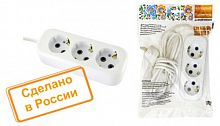 Удлинитель НАРОДНЫЙ 3 гнезда, 1,5 метра, с заземлением, 10А, 2300 Вт, белый, ПВС 3х0,75 (1/40) (SQ1303-1040)