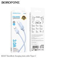 Кабель USB - Type-C Borofone BX107 Excellent, 1.0м, 3.0A, пластик, цвет: синий (1/360) (6941991114083)