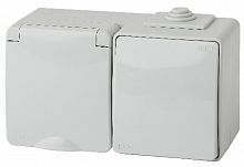 Блок ЭРА, серии ЭРА Эксперт,Розетка+выкл. гориз. IP65, 16A(10AX)-250В, ОУ, серый (5/50/1000) 11-7601-03