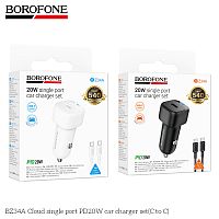 Блок питания автомобильный 1 Type-C Borofone BZ34А Cloud, PD20Вт, кабель Type-C - Type-C, цвет: черный (1/94/376) (6941991122354)