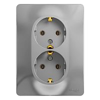 Розетка 2-м С/У GLOSSA 16А IP20 с заземл. в сборе алюм. Systeme Electric GSL000324 (1/10/60)