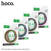 Кабель USB - микро USB HOCO X116, 1.0м, круглый, ткань, 2.4А, цвет: фиолетовый (1/68/680) (6942007650816)