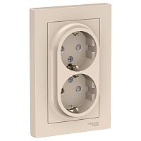 Розетка 2-м С/У ATLASDESIGN 16А IP20 с заземл. защ. шторки в сборе беж. Systeme Electric ATN000226 (1/10/60)