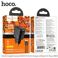 Блок питания сетевой 1 USB, 1 Type-C HOCO CS23A Sunlight, 3000mA, пластик, QC3.0, PD30Вт, кабель Type-C - Type-C, цвет: чёрный (1/32/192) (6942007609968)