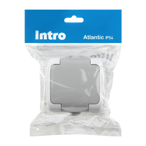 Розетка INTRO Atlantic 5-202-03 с заземлением со шторками 2P+E Schuko, 16А-250В, IP54, открытой установки, серый (1/10/120) фото 5