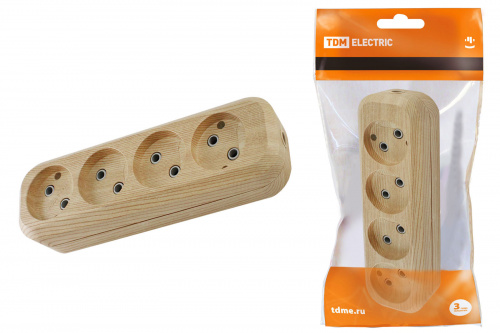 Колодка розеточная 4 гнезда 2П б/з 10А 250В "Эко" (сосна) TDM (1/20/120) (SQ1806-0050)