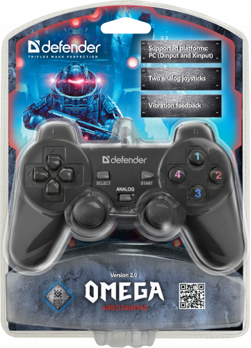 Проводной геймпад DEFENDER Omega USB,12 кнопок, 2 стика, черный (1/20/40) (64247) фото 6