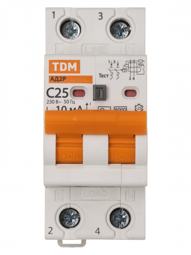 Диф.автомат АД2P 2Р С25 10мА 6кА тип АС TDM (1/48) (SQ0204-0609) фото 6