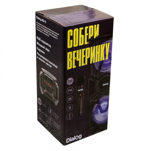 Колонка портативная Dialog Oscar AO-11, 26W напольная, RMS, Караоке c микрофоном, BT+FM+USB+SD+LED, черный (1/2) фото 9