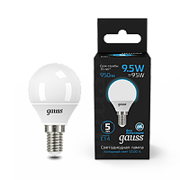 Лампа светодиодная GAUSS Шар 9.5W 950lm 6500K E14 1/10/100 (105101310)