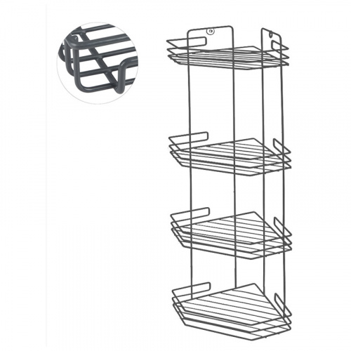 Полка угловая четырёхъярусная 20,5*20,5*72 см (термопластичное покрытие) графит (1/8) (310871)