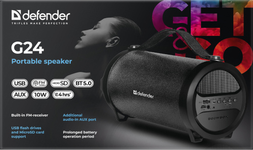 Колонка портативная DEFENDER G24 10Вт, BT/FM/TF/USB/AUX/1500мАч (1/8) (65124) фото 8
