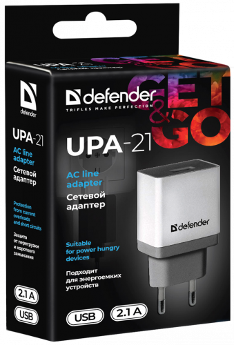 Блок питания сетевой 1 USB DEFENDER UPA-21, 5V/2.1А, белый (1/50) (83571) фото 10