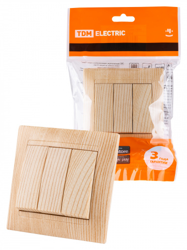 Выключатель 3-х кл. 10А сосна , с/у, "Лама" (10/120) TDM (SQ1815-0303) Выключатель 3-х кл. 10А сосна , с/у, "Лама" (10/120) TDM (SQ1815-0303)