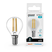 Лампа светодиодная Gauss Filament Elementary Шар 10W 670lm 4100К Е14 1/10/100 (52120)