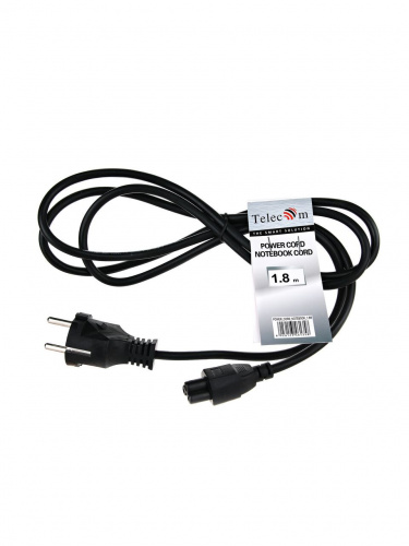 Кабель питания для ноутбуков, 1,8m , 3-pin, с заземлением, (прямой)  220V  (Европейский стандарт) Telecom <TP022-1.8-BK>(1/100) фото 3