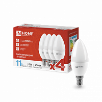 Лампа светодиодная IN HOME СВЕЧА-VC 4PACK 11Вт 230В Е14 6500К 1050Лм (4шт./упак) (1/25) (4690612047805)