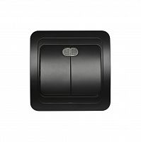 Выключатель SMARTBUY скрытая установка, 2-клавишный с индикатором 10А черный "Марс" (SBE-02b-10-SW2-1-c) (10/200)