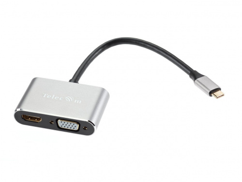 Концентратор-USB (хаб) USB 3.1 Type-C(M)--> HDMI+USB 3.0+PD+VGA Alum Grey 4K@30Hz, TELECOM<TUC055> (1/300) Концентратор-USB (хаб) USB 3.1 Type-C(M)--> HDMI+USB 3.0+PD+VGA Alum Grey 4K@30Hz, TELECOM<TUC055> (1/300)