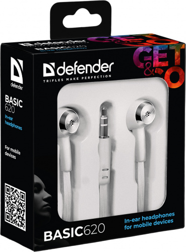 Наушники внутриканальные DEFENDER, Basic 620, вакуумные, шнур 1,1м, белые (1/50) (63625) фото 5